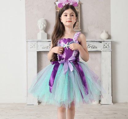 Kids Girls Mermaid Teal and Pearls Sparkly Tutu Dress for Party childrensterritory