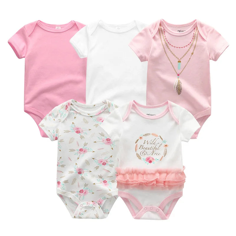 Cartoon Print Baby Girls Short Sleeve Cotton Romper Set