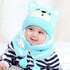 Cartoon Bear Striped Knit Woolen Scarf Cap for Baby childrensterritory