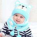 Cartoon Bear Striped Knit Woolen Scarf Cap for Baby childrensterritory