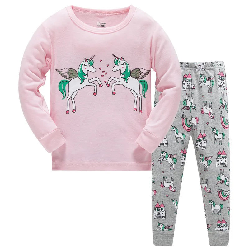 Kids Girls Cartoon Unicorn/Mermaid Print Sleepwear Set childrensterritory