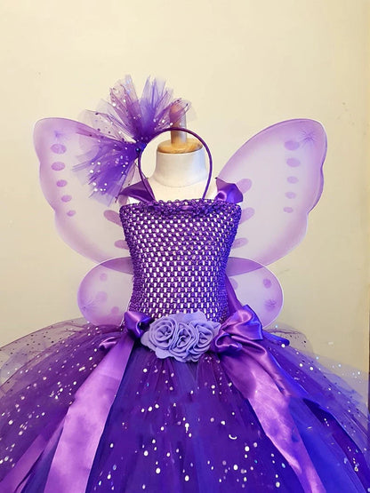 Kids Girls Glitter Tulle Birthday Party Costume Dress with Wings childrensterritory