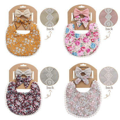 4Sets/Lot Floral Infant Burp Clothes with Bow Tie Headband childrensterritory