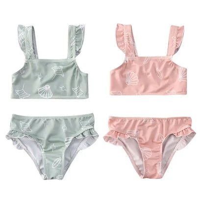 Baby Girls Cute Print Ruffle Top+Bottom Swimsuit