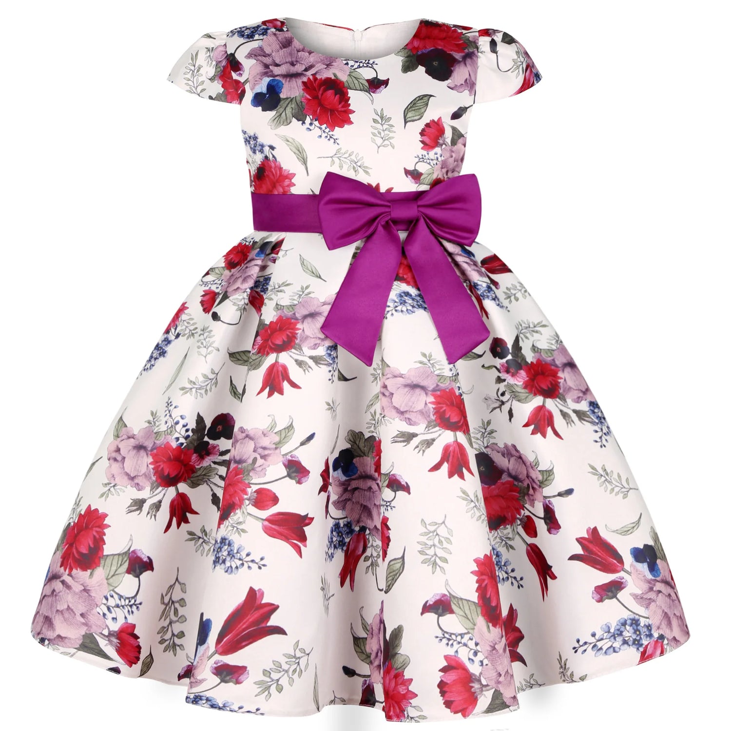 Flower Print Kids Girls Elegant Birthday Party Dresses childrensterritory