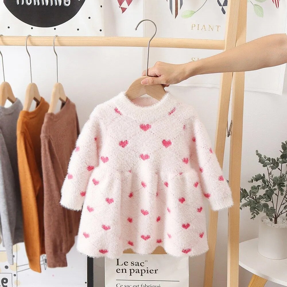 Little Girls Imitation Mink Fleece Sweater Princess Dress childrensterritory