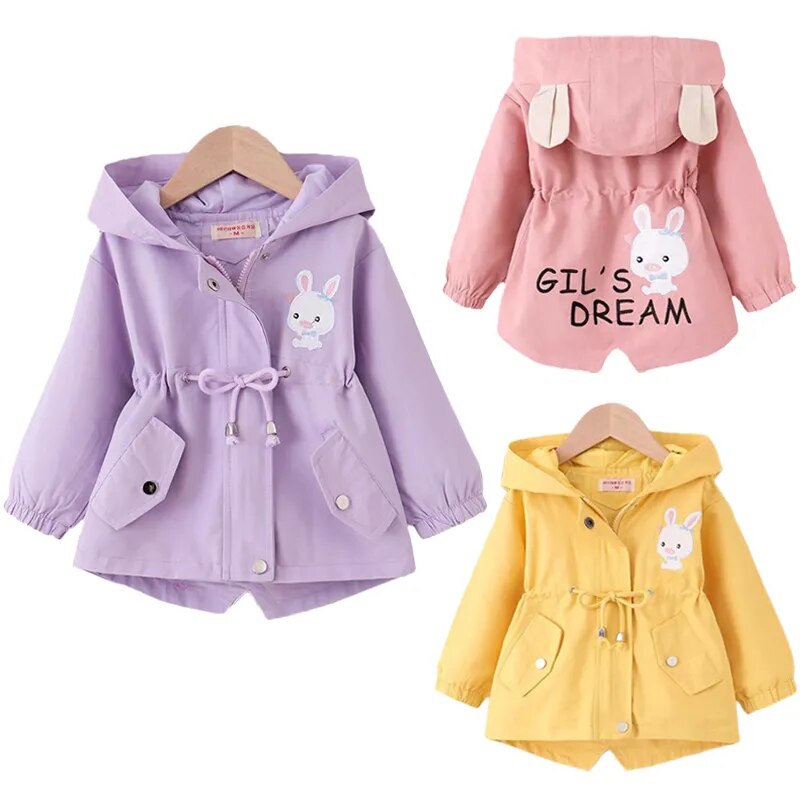 Little Girls Cute Rabbit Print Hooded Jacket with Pockets childrensterritory