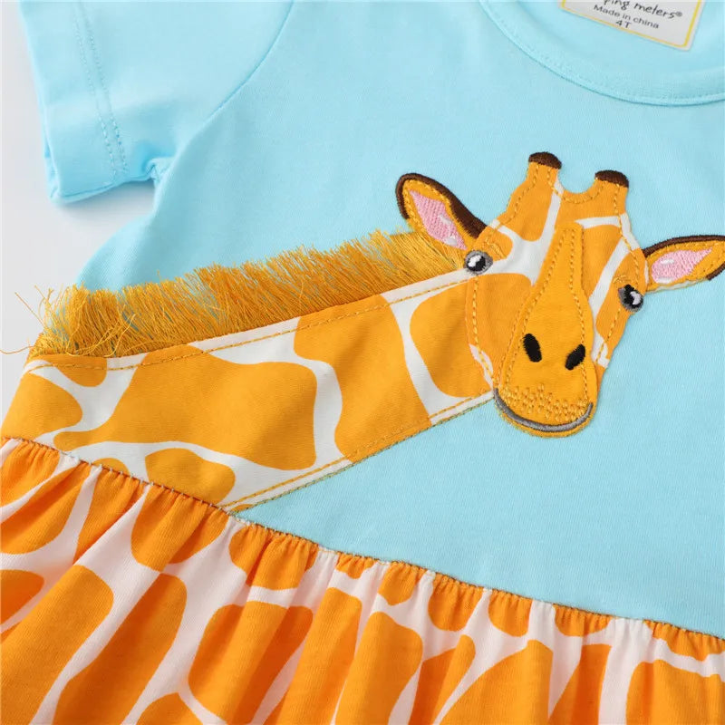 Cute Giraffe Design Girls Summer Dresses childrensterritory