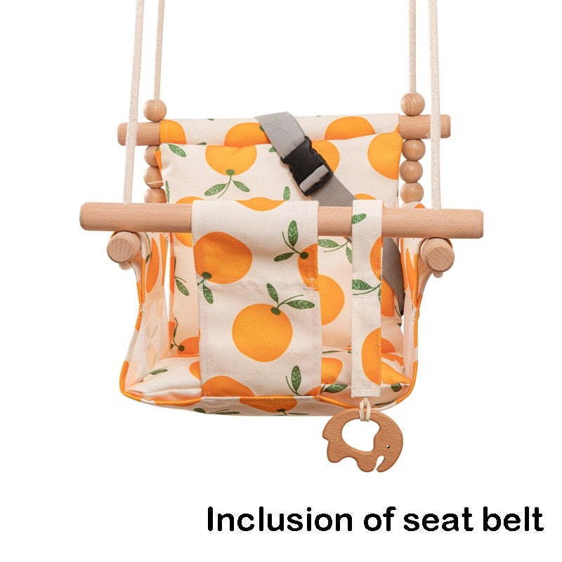 Cartoon Canvas Baby Wood Hanging Chair Outdoor Toy-Children&amp;