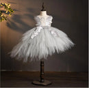 Kids Girls Elegant Crystal Swan Design Pageant Dress with Trail childrensterritory