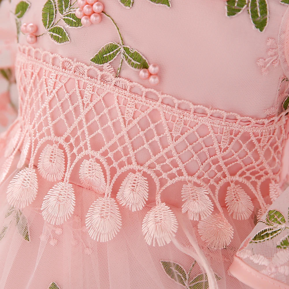 Baby Girl Flower Embroidery 1st Birthday Princess Dress