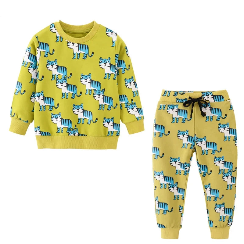 Cartoon Print Sweatshirts and Pants Tracksuit Set childrensterritory