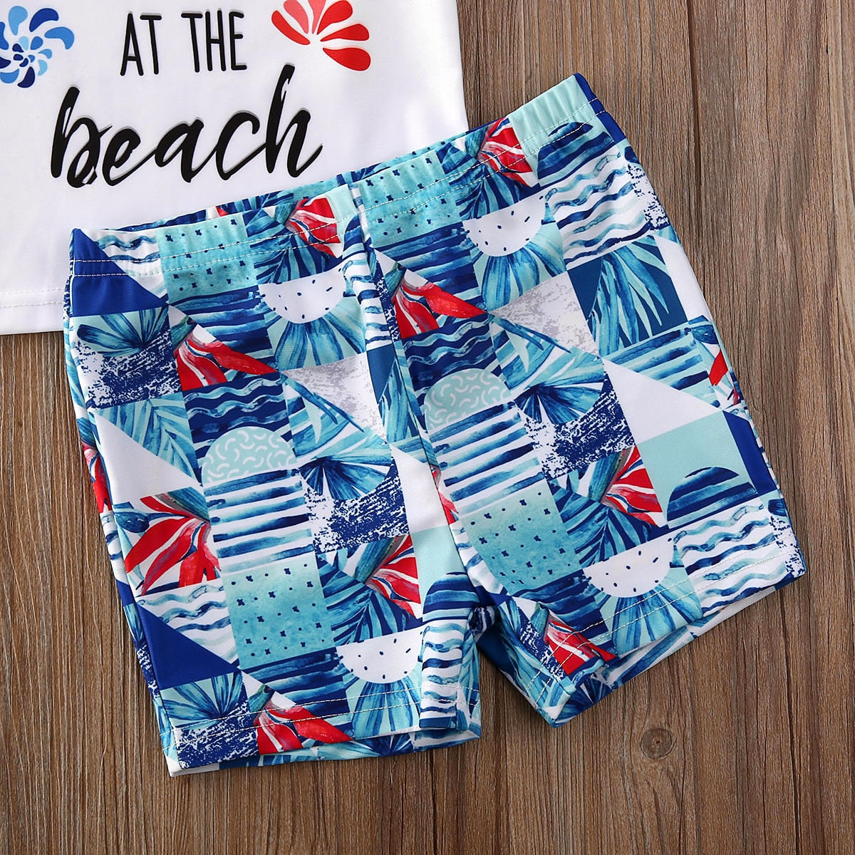 Kid Boy Letter and Beach Print Top &amp; Shorts Set childrensterritory