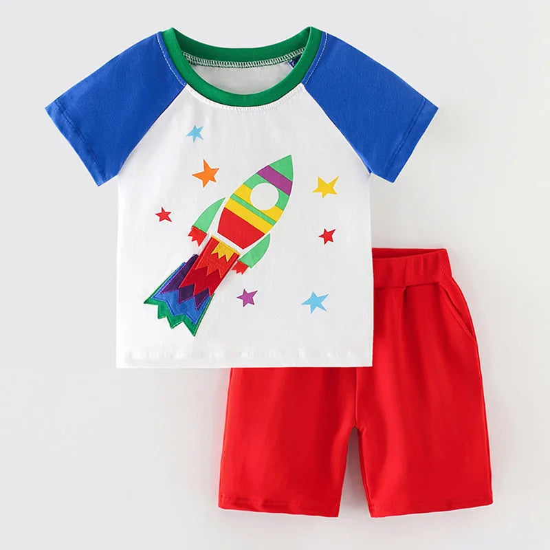 Kids Boys Short Sleeve Cartoon Print Clothing Sets childrensterritory