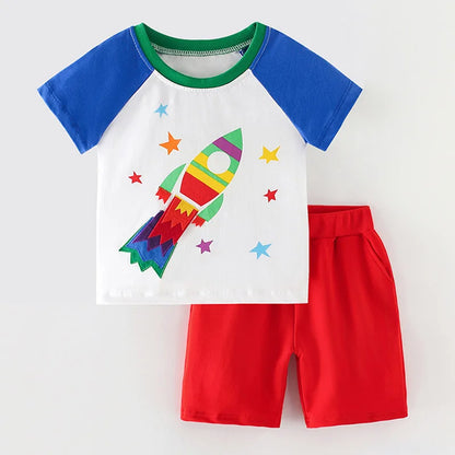 Kids Boys Short Sleeve Cartoon Print Clothing Sets childrensterritory