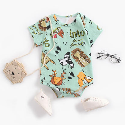 Cartoon Animal Print Baby Boys Girls Cotton Bodysuits childrensterritory