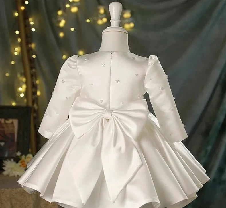Pearl-Decorated Tutu White Flower Girls Dress For Party childrensterritory