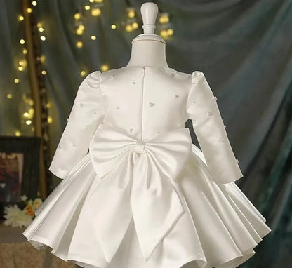 Pearl-Decorated Tutu White Flower Girls Dress For Party childrensterritory
