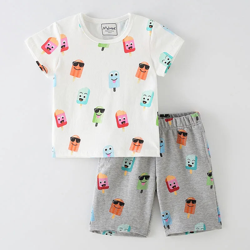 Kids Boys Short Sleeve Cartoon Print Clothing Sets childrensterritory