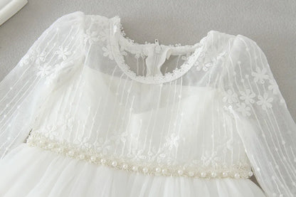 Little Girls Bow Lace Design White Baptism/Bridesmaid Dresses