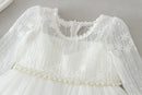 Little Girls Bow Lace Design White Baptism/Bridesmaid Dresses