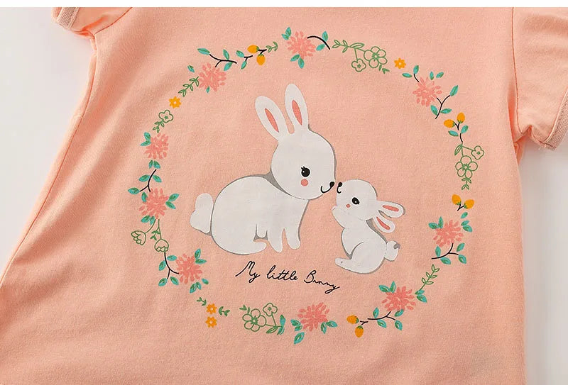 Kids Girls Rabbit T-shirt Floral Leggings Summer Outfit Sets childrensterritory