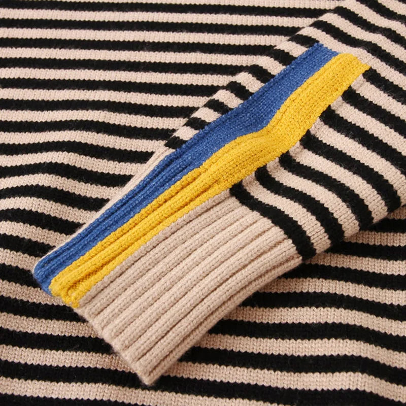 Kids Boys Warm High Neck Knitted Striped Sweater childrensterritory