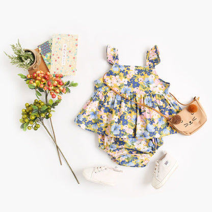 Baby Girls Floral Sleeveless Tops + Shorts Clothing Set childrensterritory