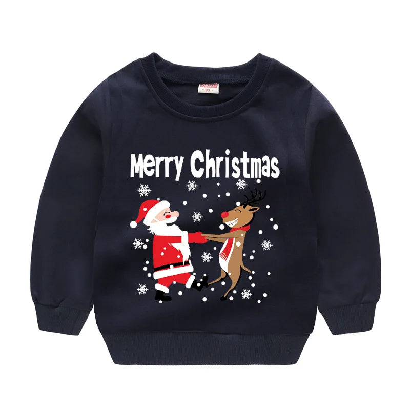 Christmas Letters and Santa Cartoon Prints Kids Sweatshirts childrensterritory