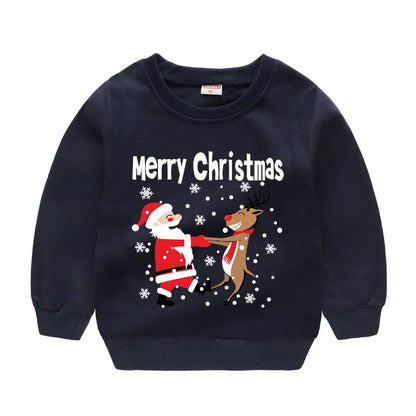 Christmas Letters and Santa Cartoon Prints Kids Sweatshirts childrensterritory