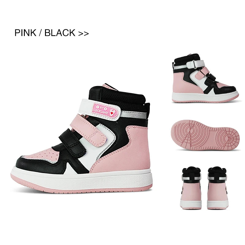 Kids' Non-Slip Leather Sneakers with High Back and Ankle Support