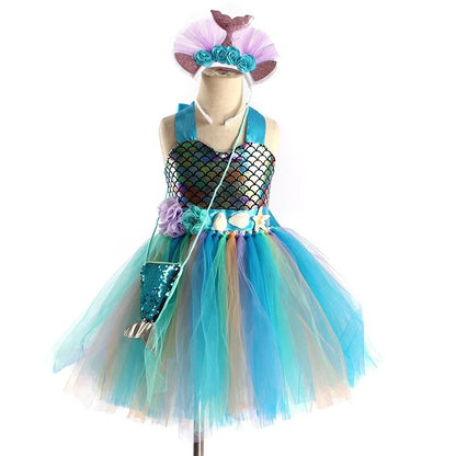 Kids Girls Mermaid Style Fancy Tutu Party Dress with Headband childrensterritory