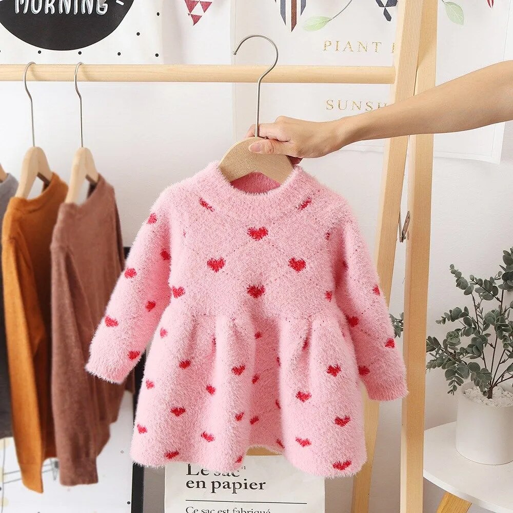 Little Girls Imitation Mink Fleece Sweater Princess Dress childrensterritory
