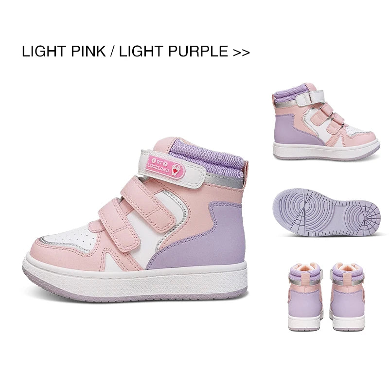 Kids' Non-Slip Leather Sneakers with High Back and Ankle Support