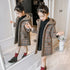 Girls Parka Hairy Woolen Warm Long Coat With Grid Pattern childrensterritory