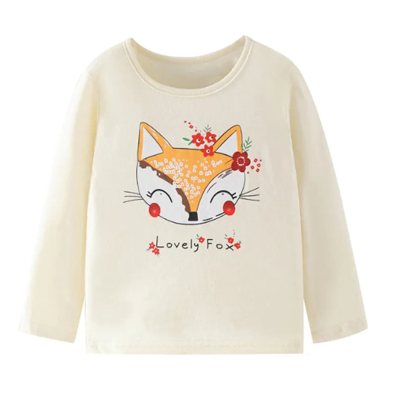 Kids Girls Lovely Flower and Fox Print Soft T-shirt childrensterritory