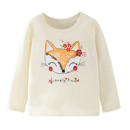 Kids Girls Lovely Flower and Fox Print Soft T-shirt childrensterritory