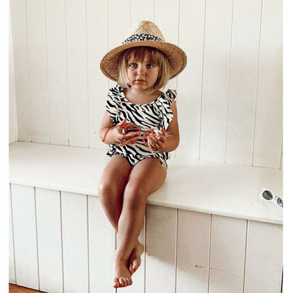 Kids Girl Solid and Printed Ruffle Sleeveless Swimwear childrensterritory