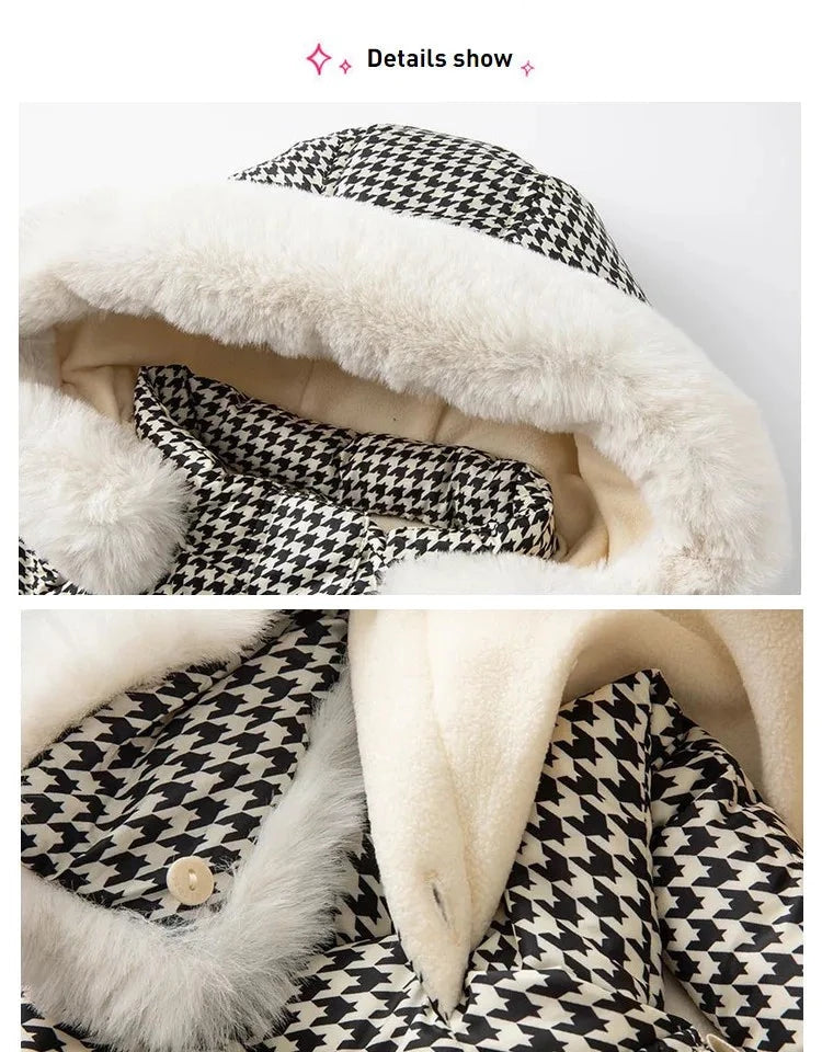 Kids Girls Plaid Down Down Padded Jacket with a Bag childrensterritory