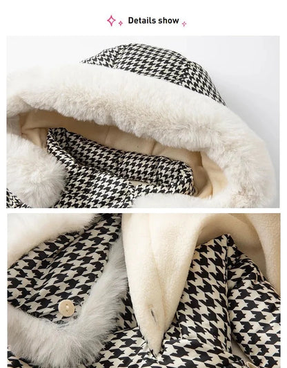 Kids Girls Plaid Down Down Padded Jacket with a Bag childrensterritory
