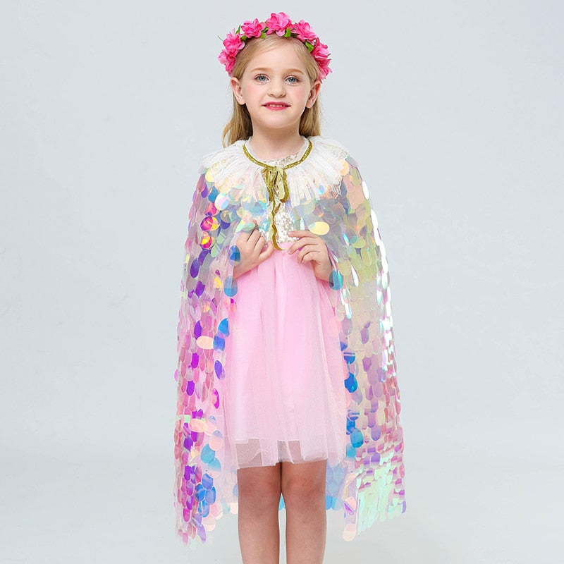 Multicolor Blingbling Fairy Princess Cape for Halloween Party childrensterritory