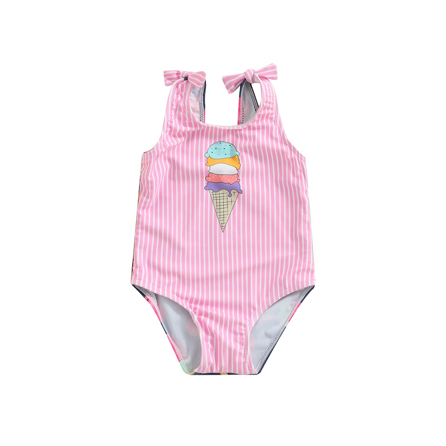 Kid Girl Ice Cream Printed Patchwork Beach Bodysuit childrensterritory