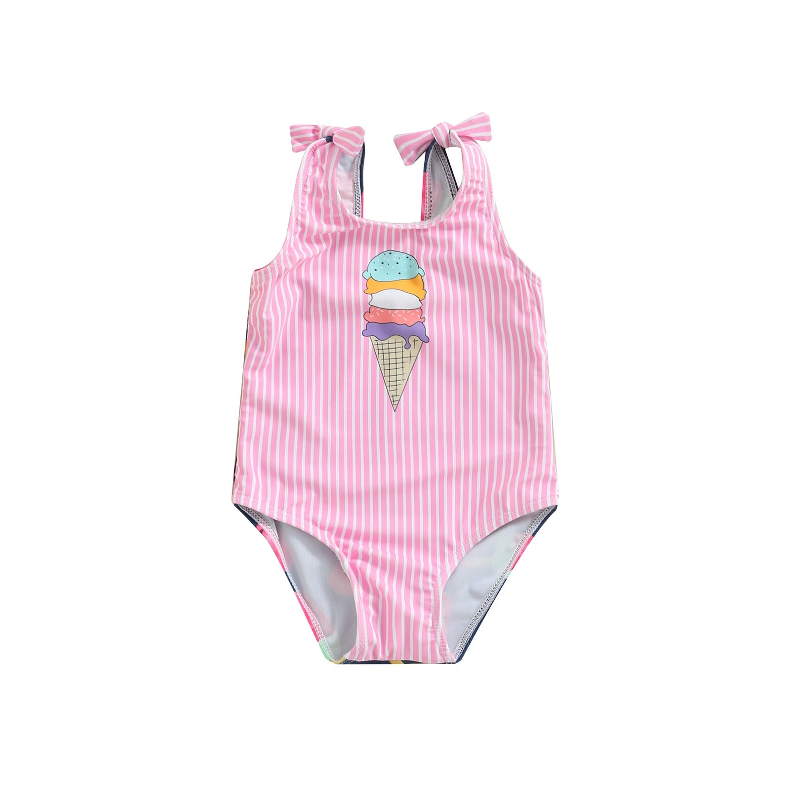Kid Girl Ice Cream Printed Patchwork Beach Bodysuit childrensterritory