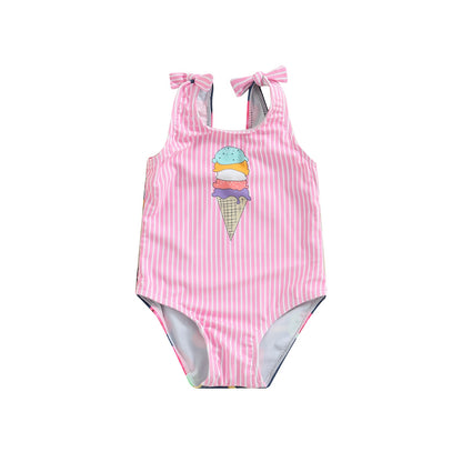 Kid Girl Ice Cream Printed Patchwork Beach Bodysuit childrensterritory