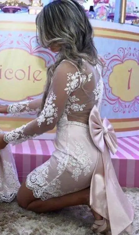 Lace Embroidery with Big Bow: Mother-Daughter Party Dresses