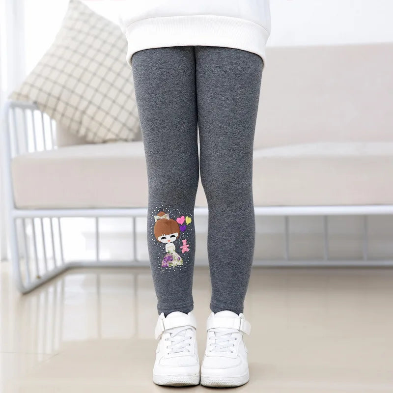 Cartoon Girl Pattern Winter Thick Warm Fleeced Pants For Girls childrensterritory