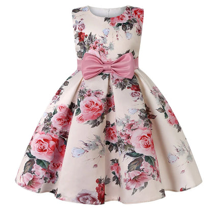 Flower Print Kids Girls Elegant Birthday Party Dresses childrensterritory