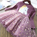 Kids Girls Unicorn Design Sequin Mesh Princess Dresses childrensterritory