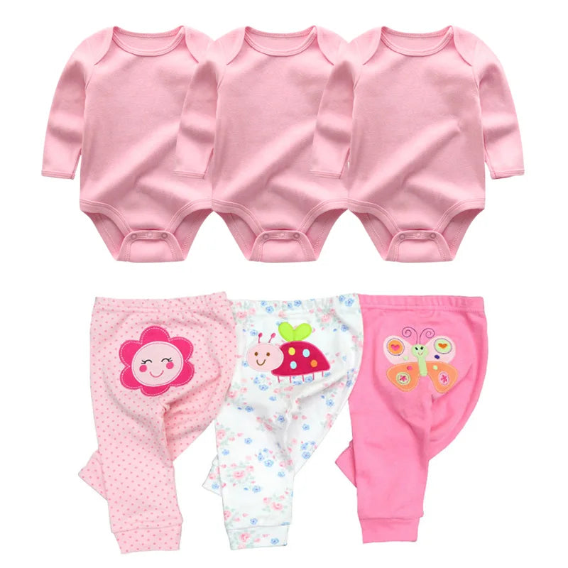 Newborn Baby Cartoon Print 6/8Pieces Soft Bodysuits+Pants Sets childrensterritory