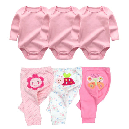 Newborn Baby Cartoon Print 6/8Pieces Soft Bodysuits+Pants Sets childrensterritory